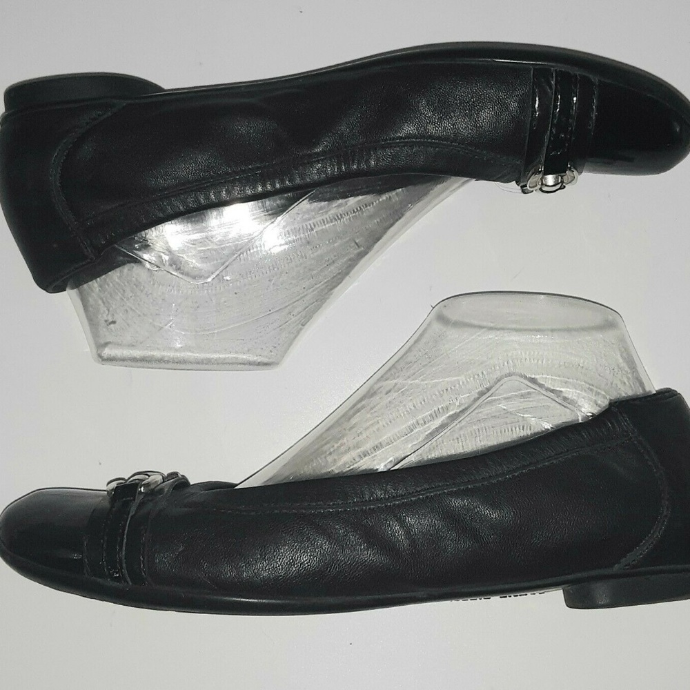 AGL Black Leather Ballet Flats Patent Cap Horsebit - Picture 4 of 7